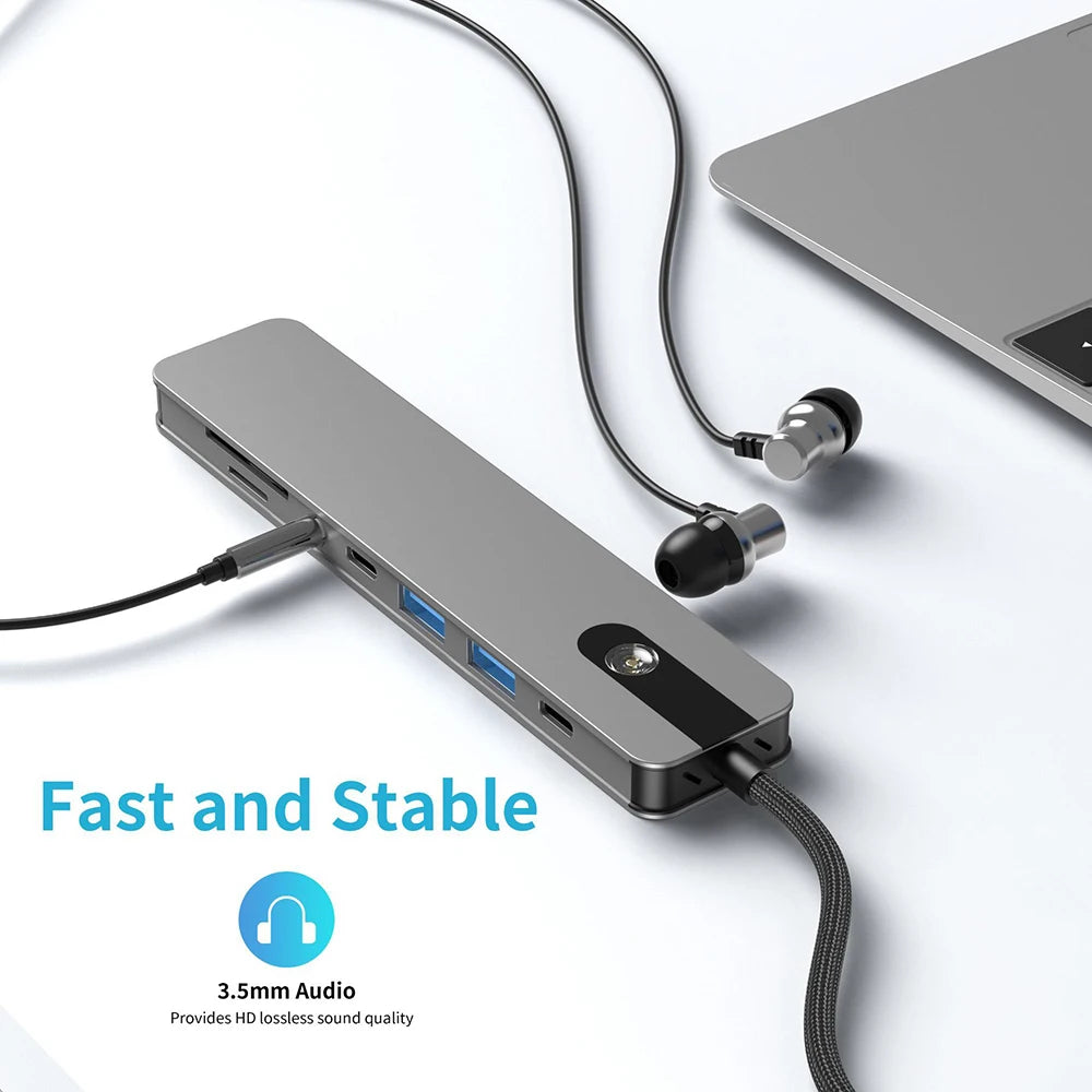 5/8 em 1 usb c para hdmi-adaptador 4k 60hz tipo c divisor usb3.0/3.1 hub docking station pd sd tf 3.5mm para portátil ipad