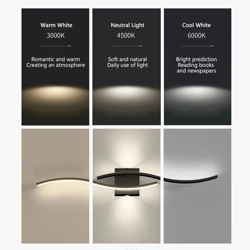 Luzes de parede LED internas para quarto, lâmpadas de parede LED para cima e baixo, luminárias para fundo do sofá, iluminação interior, preto