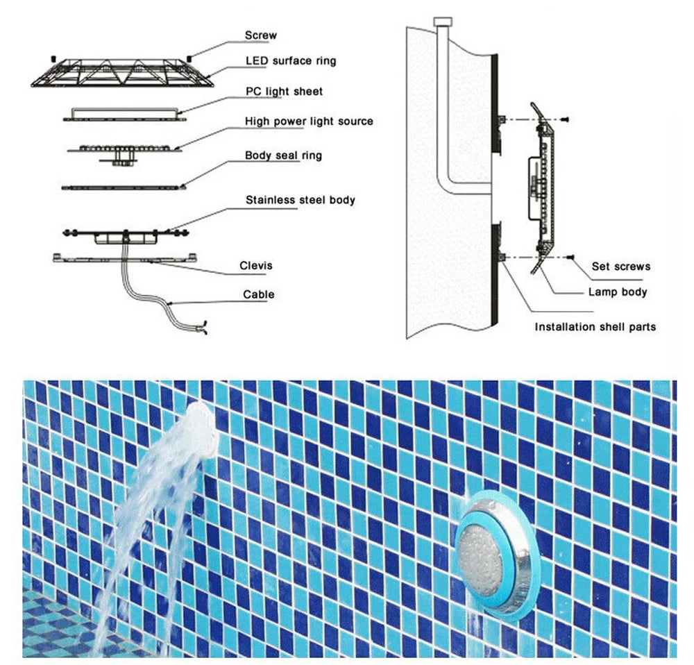 Aço inoxidável led piscina luz ip68 à prova dip68 água 12v ao ar livre rgb luz subaquática lagoa led piscina luz lâmpadas submersíveis