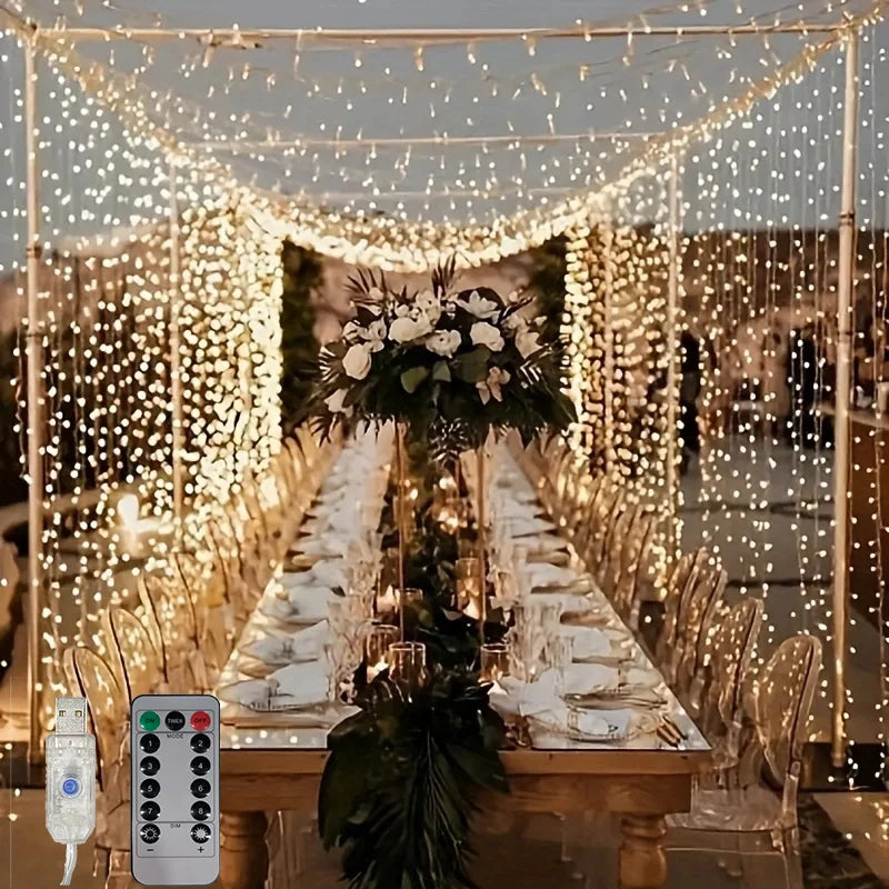 Feriado led cortina de luz corda usb alimentado 8 modos natal ano novo festa luzes casa casamento aniversário decoração do quarto estética
