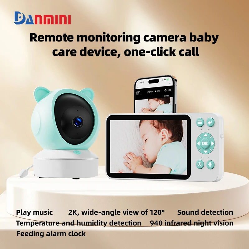 Danmini 2.4g monitor do bebê ptz móvel tuya app controle remoto 5 ''display hd 1080p câmera intercomunicador bidirecional visão noturna babyphone