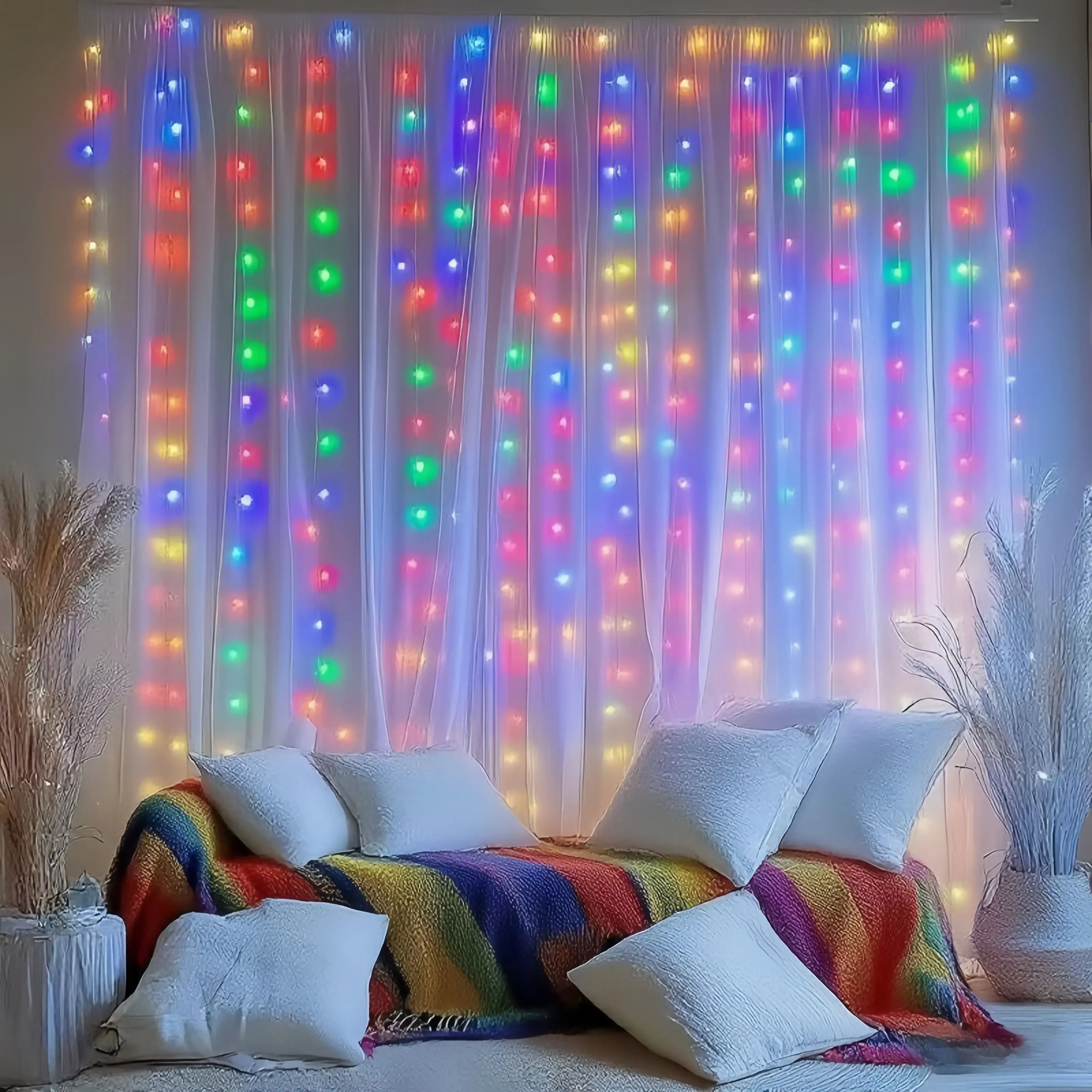 Cortina de luzes de fadas LED alimentada por USB com controle remoto 8 modos - Natal Ano Novo Casamento Festa de Halloween Decoração de casa Luz de corda