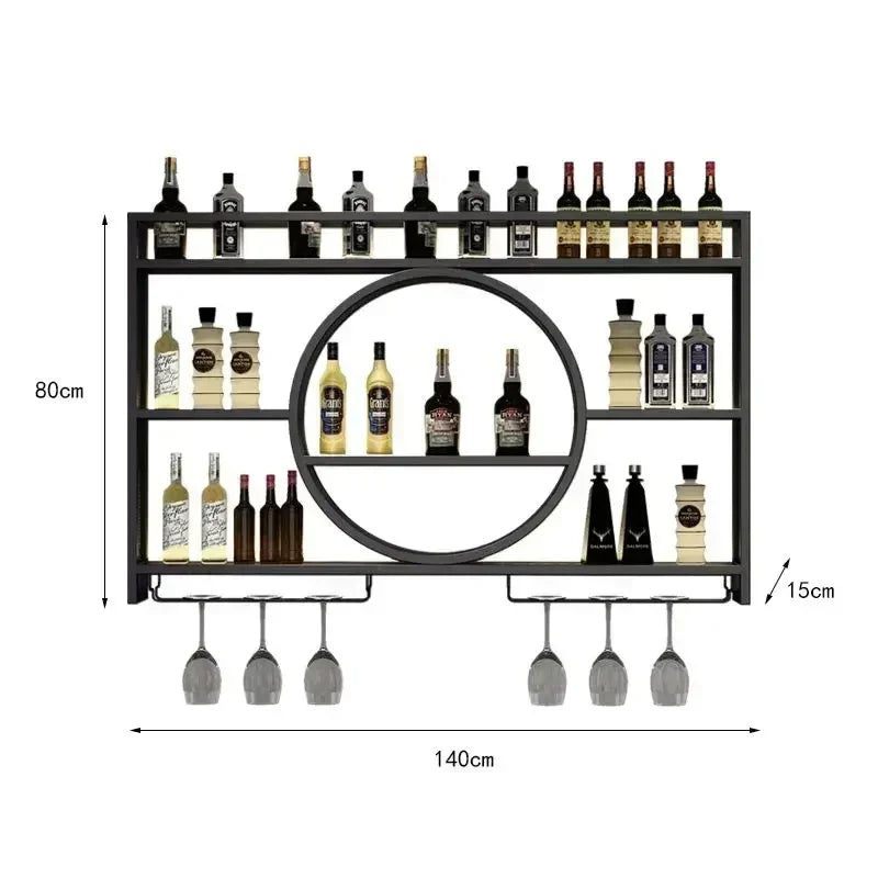 Balcão de barra de ferro, rack de vinho, armário de vinho montado na parede, barra montada na parede, restaurante de vinho tinto, armário de exibição de garrafa montado na parede
