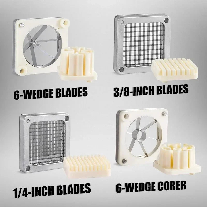 Cortador comercial de batida frita com 4 lâminas de reposição, fatiador de maçã de 1/2" ou 1/4" ou 3/8" de 6 ou 8 pontas ou corer de maçã de 6 wathas