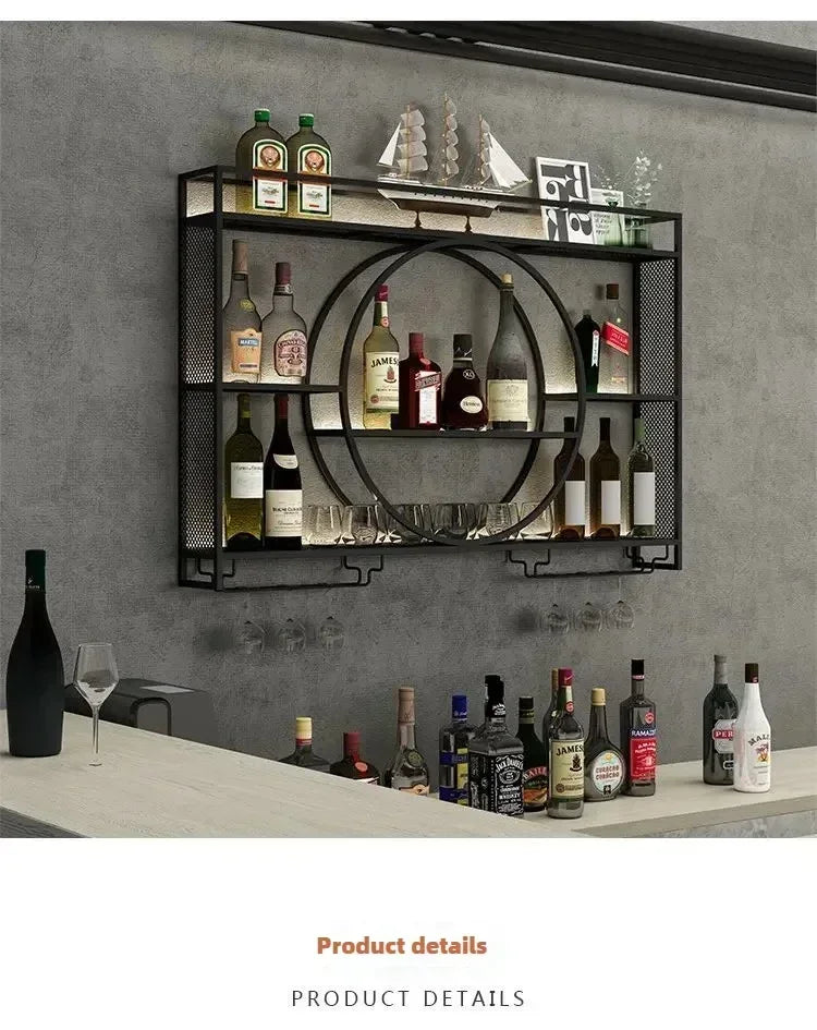 Balcão de barra de ferro, rack de vinho, armário de vinho montado na parede, barra montada na parede, restaurante de vinho tinto, armário de exibição de garrafa montado na parede