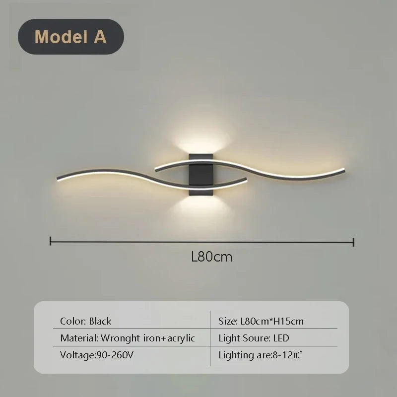 Moderno led tira lâmpada de parede dupla curva controle remoto luz cabeceira decoração preto ouro arandelas sala estar quarto led fixtu