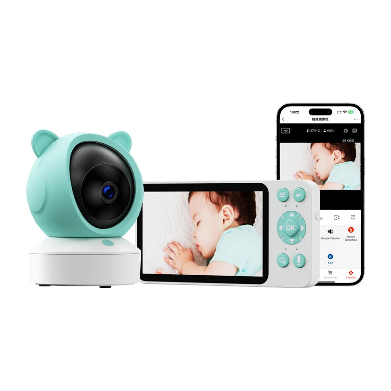 Danmini 2.4g monitor do bebê ptz móvel tuya app controle remoto 5 ''display hd 1080p câmera intercomunicador bidirecional visão noturna babyphone