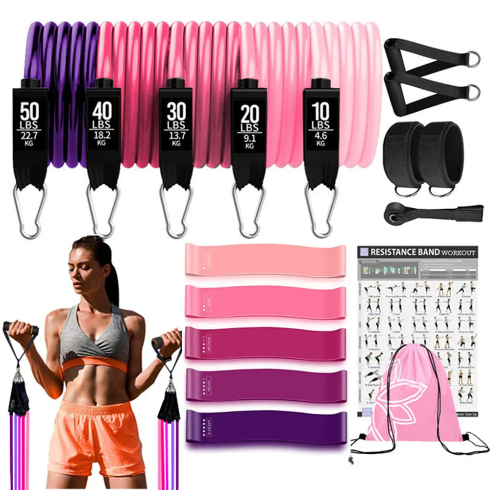 Barra de treino faixas de resistência de fitness conjunto pilates yoga puxar corda exercício treinamento expansor equipamentos ginásio para musculação em casa