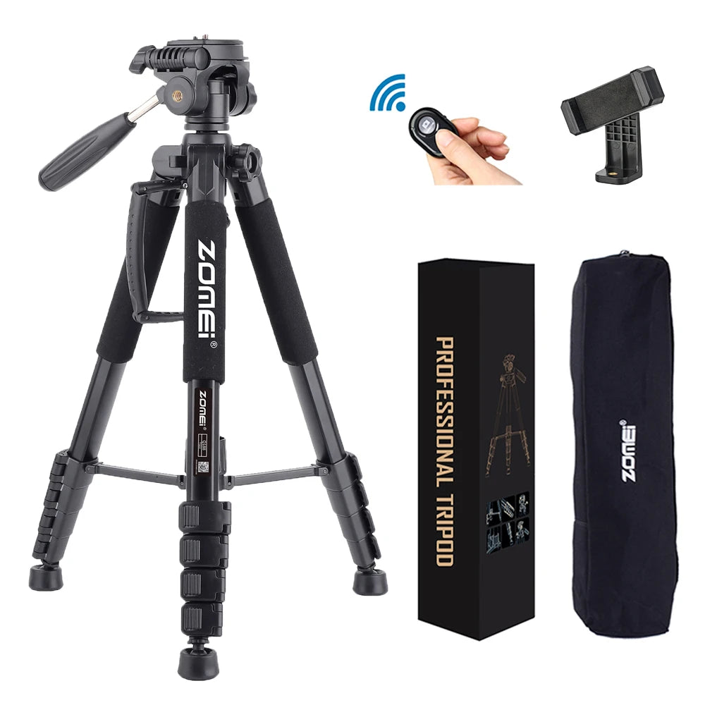 Zomei Q188 188cm Acessórios de fotografia profissional câmera de vídeo tripé DSLR para telefone com suporte para telefone