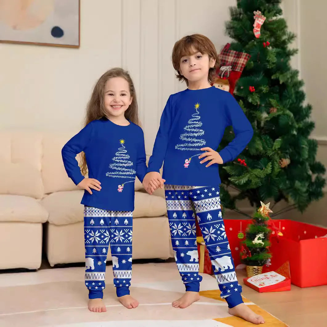 Conjunto de pijamas e calças de Natal, nova estampa, estrela, padrão completo, pai, mãe, filhos e cachorro, roupa doméstica, 2 peças, 2024