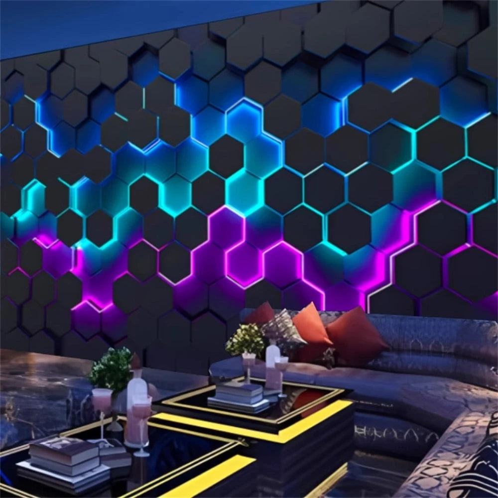 Personalizado geométrico hexágono papel de parede mural moderno e minimalista abstrato geométrico linhas douradas retro fundo 3d ktv