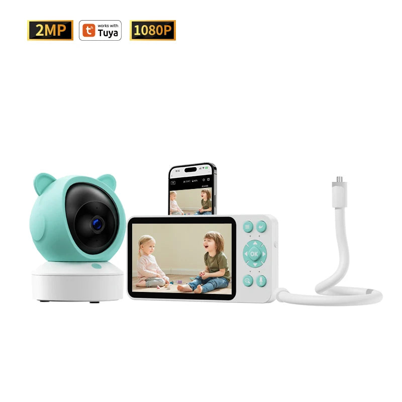 Danmini 2.4g monitor do bebê ptz móvel tuya app controle remoto 5 ''display hd 1080p câmera intercomunicador bidirecional visão noturna babyphone