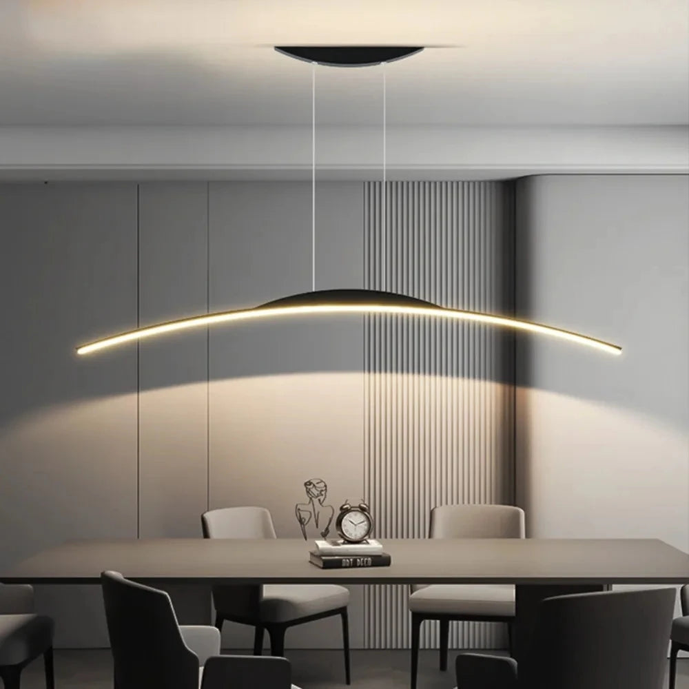 Lustre moderno de led para sala de jantar, cozinha, bar, sala de estar, quarto, luminária pendente de teto, design simples, preto
