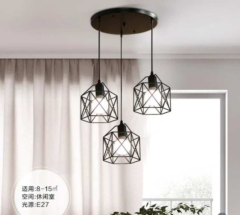 Lâmpada de teto industrial vintage preta de 3 luzes – luminária pendente semi-embutida ajustável para sala de jantar/sala de estar