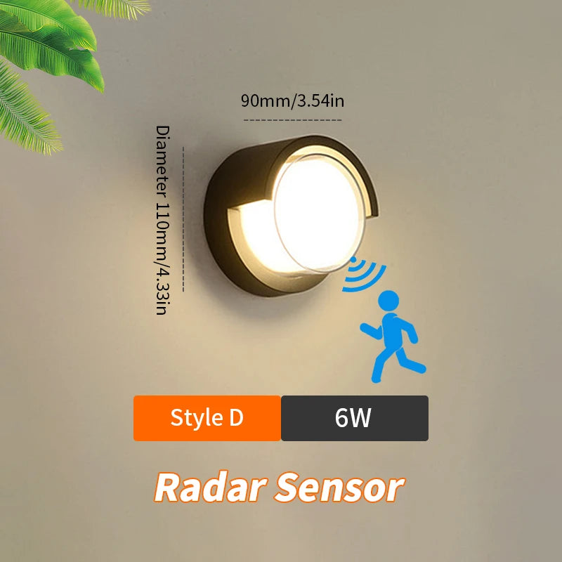 Lâmpada de parede led iluminação radar sensor movimento AC85-265V 6/12w branco quente branco frio adequado para decoração casa ao ar livre indoor