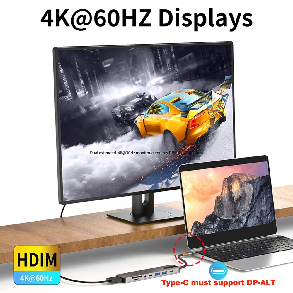 5/8 em 1 usb c para hdmi-adaptador 4k 60hz tipo c divisor usb3.0/3.1 hub docking station pd sd tf 3.5mm para portátil ipad