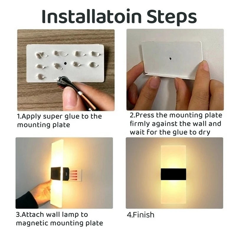Interruptor do sensor de toque conduziu a lâmpada parede usb recarregável sem fio acrílico escada luz da noite quarto corredor cozinha arandela iluminação