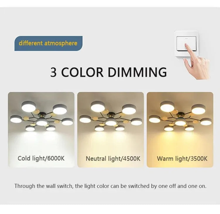 Lustre LED com 3 Cores Diferentes, Iluminação Interior, Adequado para Sala de Estar, Quarto, Hotel, Apartamento, Estudo, Decoração do Lar
