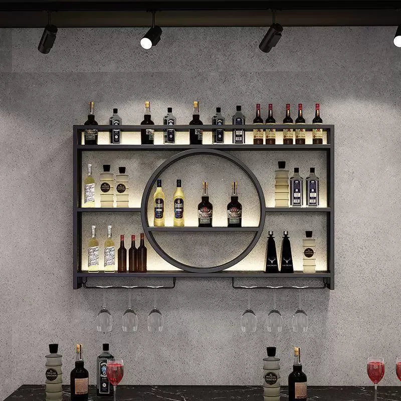 Balcão de barra de ferro, rack de vinho, armário de vinho montado na parede, barra montada na parede, restaurante de vinho tinto, armário de exibição de garrafa montado na parede