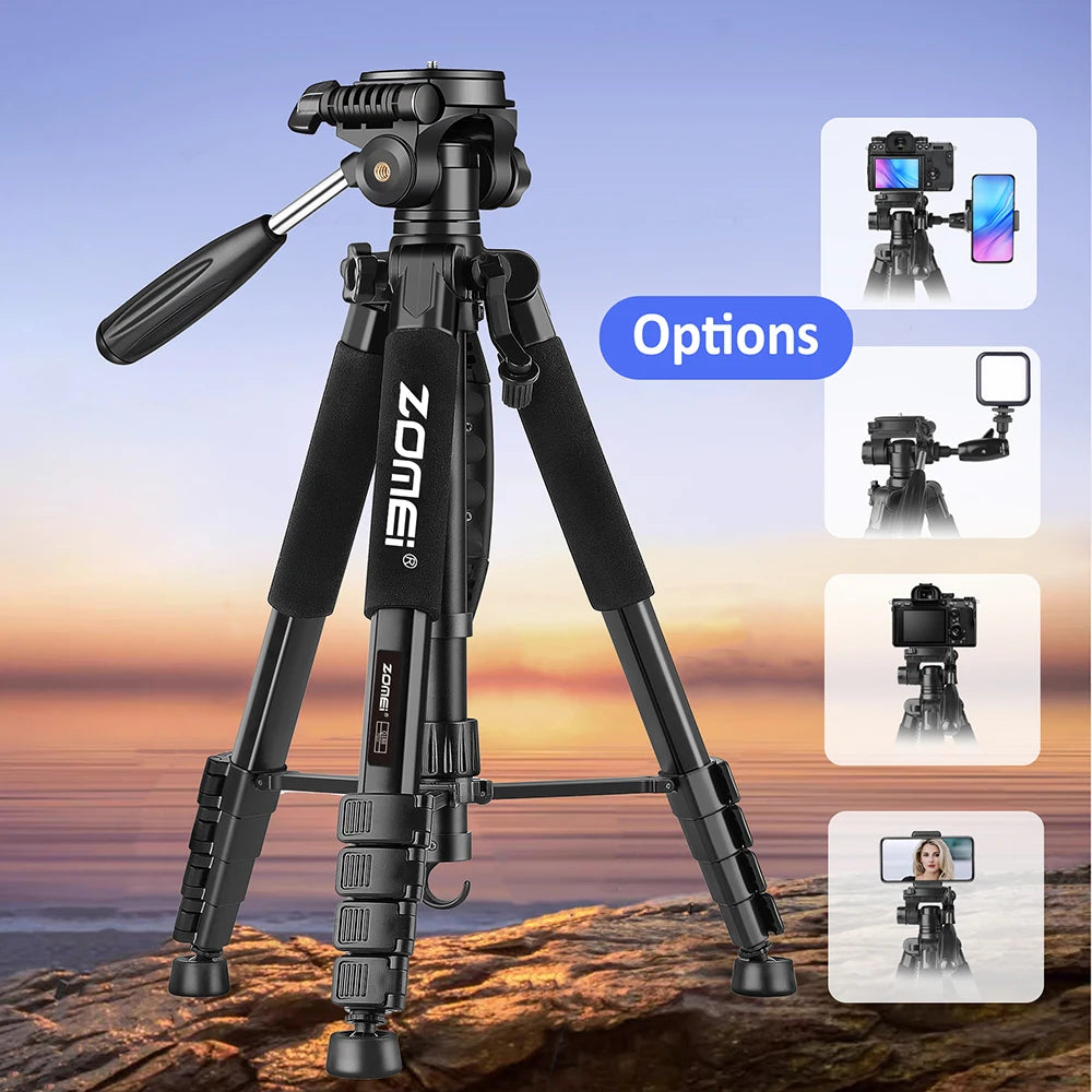 Zomei Q188 188cm Acessórios de fotografia profissional câmera de vídeo tripé DSLR para telefone com suporte para telefone