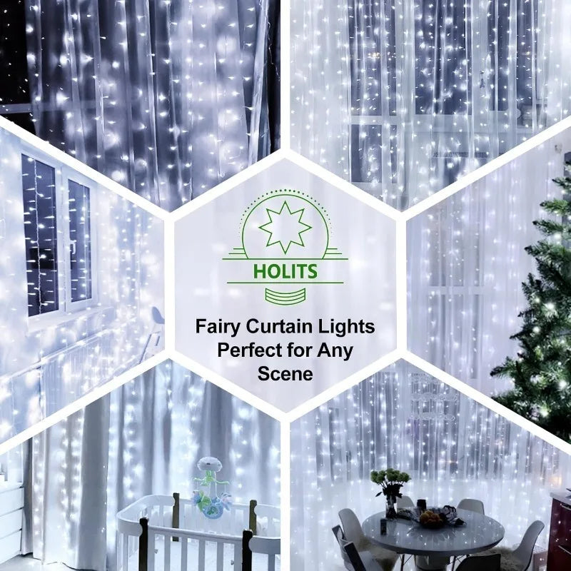 Cortina de luzes de fadas LED alimentada por USB com controle remoto 8 modos - Natal Ano Novo Casamento Festa de Halloween Decoração de casa Luz de corda