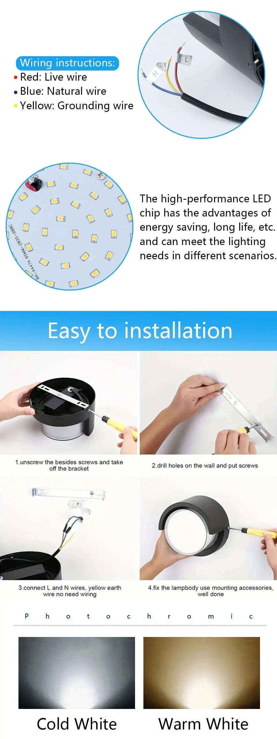 Lâmpada de parede led iluminação radar sensor movimento AC85-265V 6/12w branco quente branco frio adequado para decoração casa ao ar livre indoor