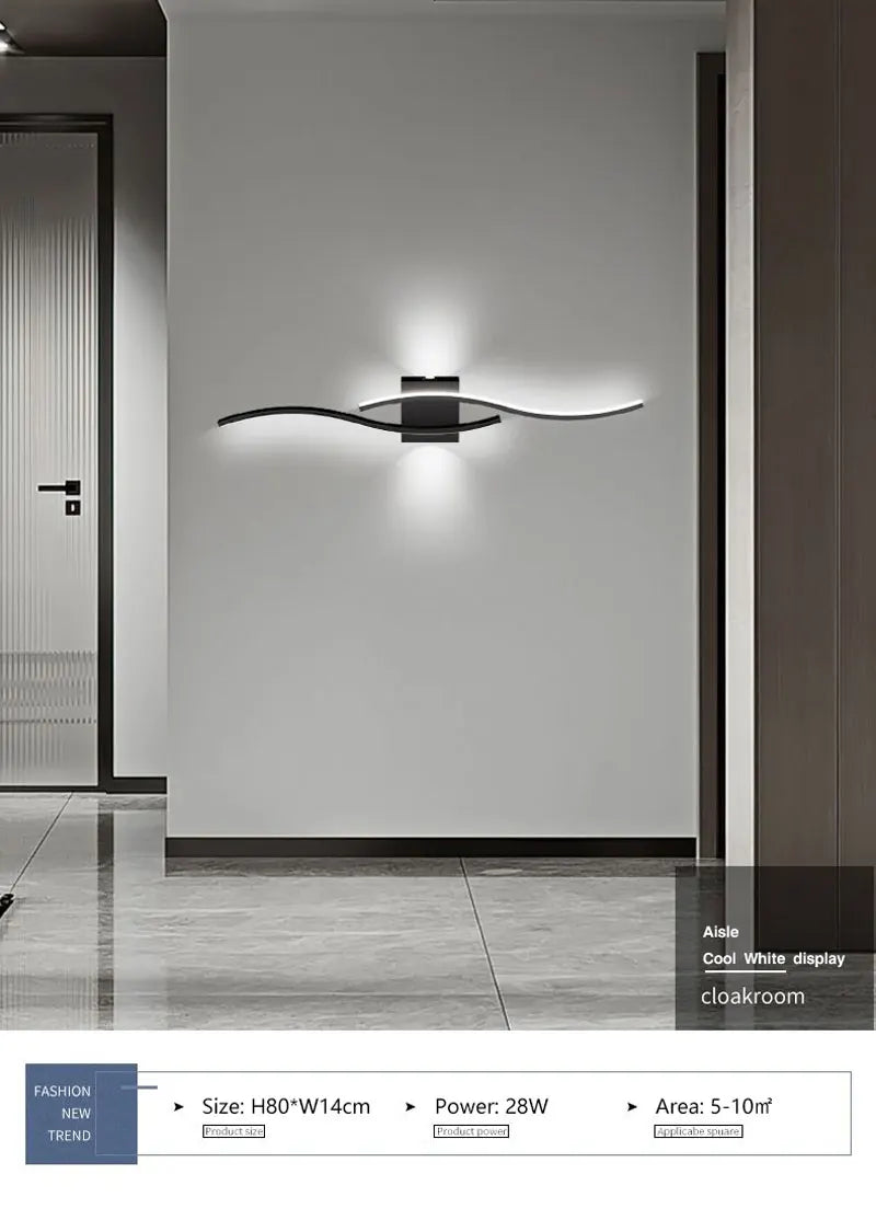 Luzes de parede LED internas para quarto, lâmpadas de parede LED para cima e baixo, luminárias para fundo do sofá, iluminação interior, preto