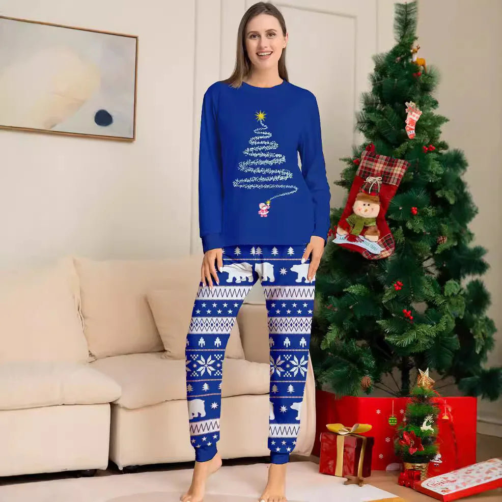 Conjunto de pijamas e calças de Natal, nova estampa, estrela, padrão completo, pai, mãe, filhos e cachorro, roupa doméstica, 2 peças, 2024