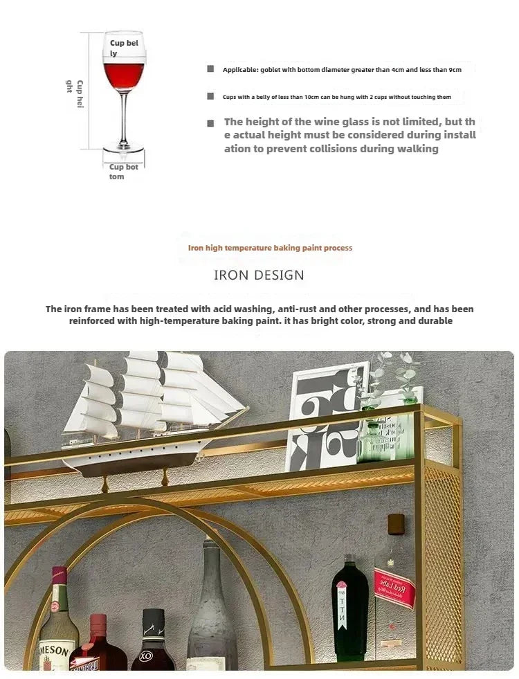Balcão de barra de ferro, rack de vinho, armário de vinho montado na parede, barra montada na parede, restaurante de vinho tinto, armário de exibição de garrafa montado na parede