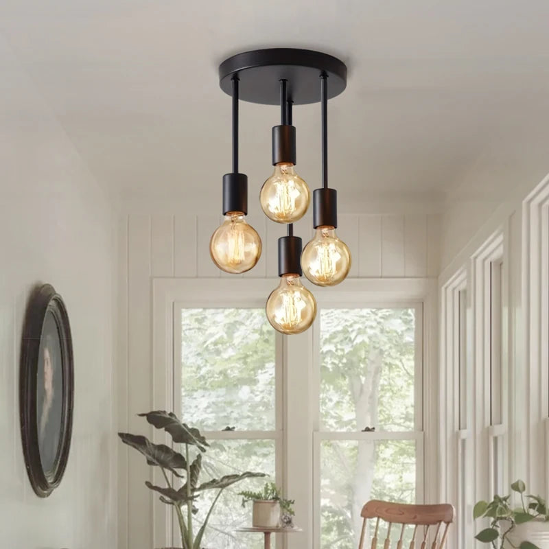 1pc preto moderno 4 e27 base de lâmpada luz de teto, adequado para quarto, cozinha, corredor, lustre (sem lâmpada)