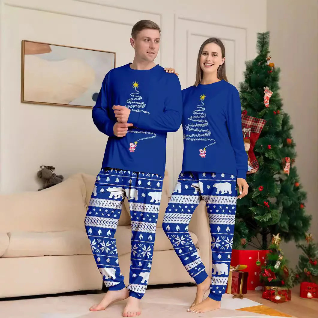 Conjunto de pijamas e calças de Natal, nova estampa, estrela, padrão completo, pai, mãe, filhos e cachorro, roupa doméstica, 2 peças, 2024