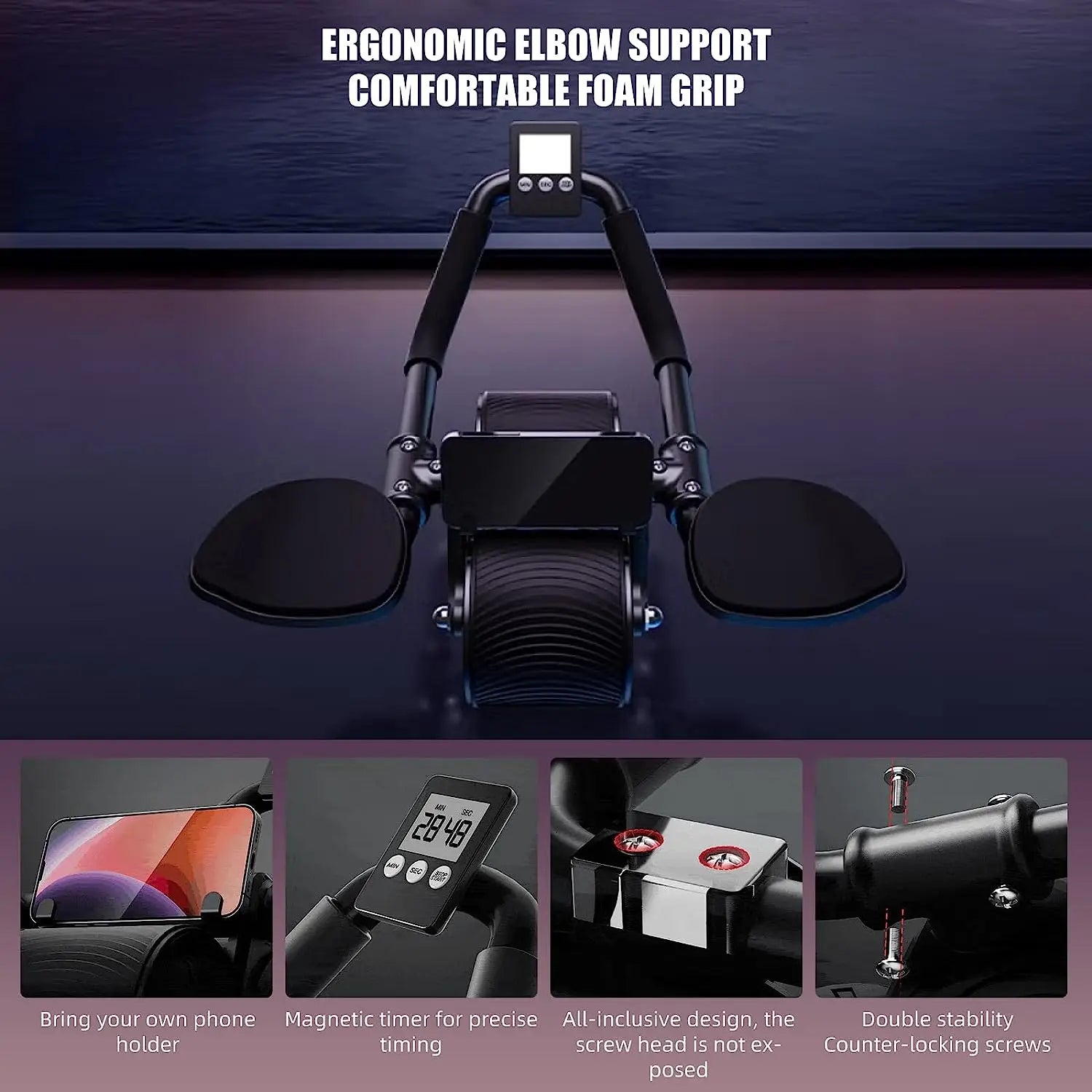 Suporte de cotovelo rebote automático roda abdominal núcleo muscular ab trainer com contador exibição fitness exercício rolo roda