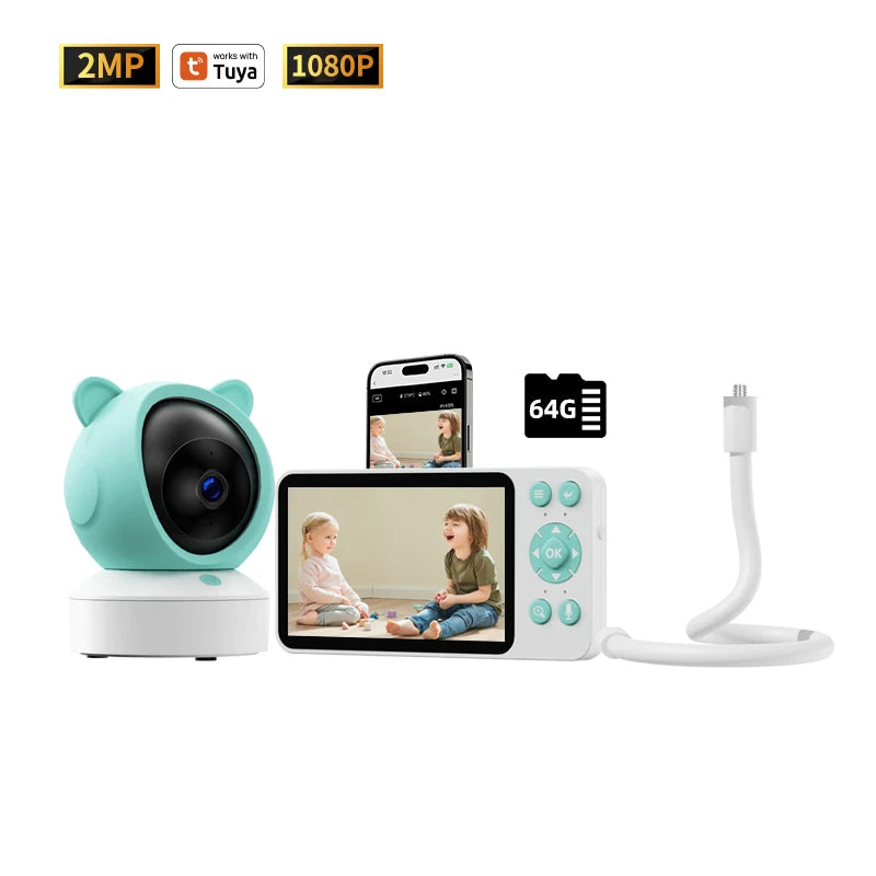 Danmini 2.4g monitor do bebê ptz móvel tuya app controle remoto 5 ''display hd 1080p câmera intercomunicador bidirecional visão noturna babyphone
