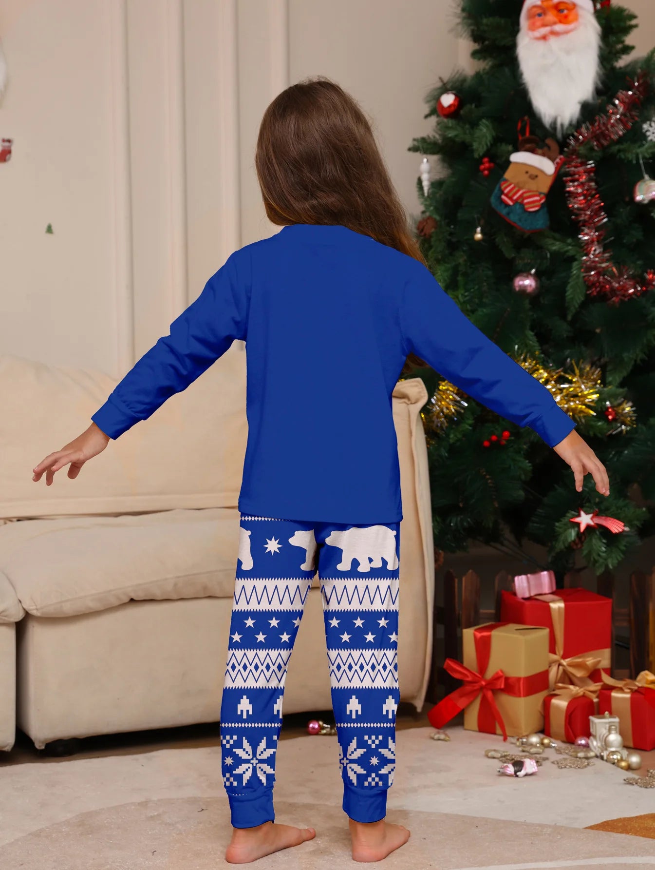 Conjunto de pijamas e calças de Natal, nova estampa, estrela, padrão completo, pai, mãe, filhos e cachorro, roupa doméstica, 2 peças, 2024