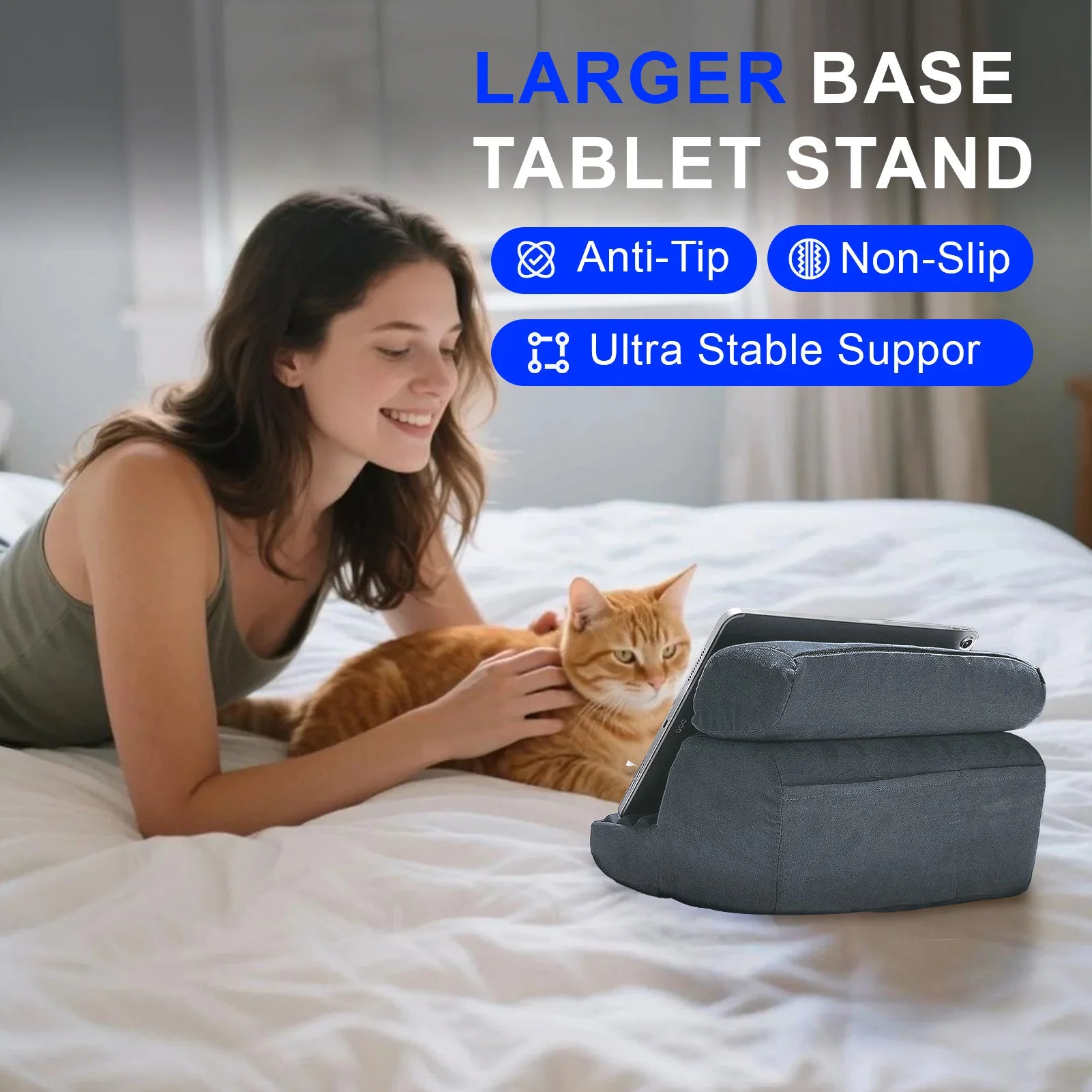 Xnyocn tablet travesseiro titular dobrável ipad suporte para cama de colo e mesa tablet almofada macia doca com bolso stylus montagem para ipad pro