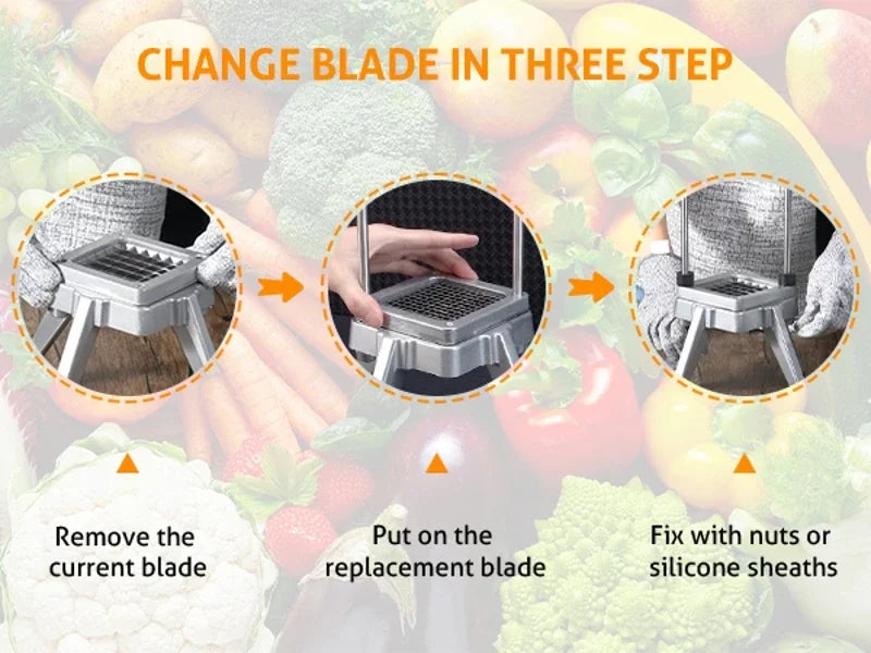Manual de aço inoxidável comercial Fries Machine, legumes e frutas Chopper, Dicer batata, French Fry Cutters, 1/4 in, 1/2 in, 3/8 in Blades