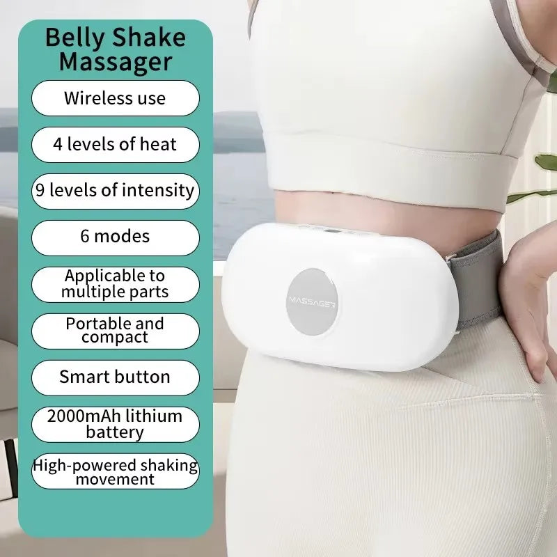 Massageador elétrico de agitação de barriga, portátil, sem fio, cinto de massagem abdominal, com vibração, vários modos, queimador de gordura aquecido