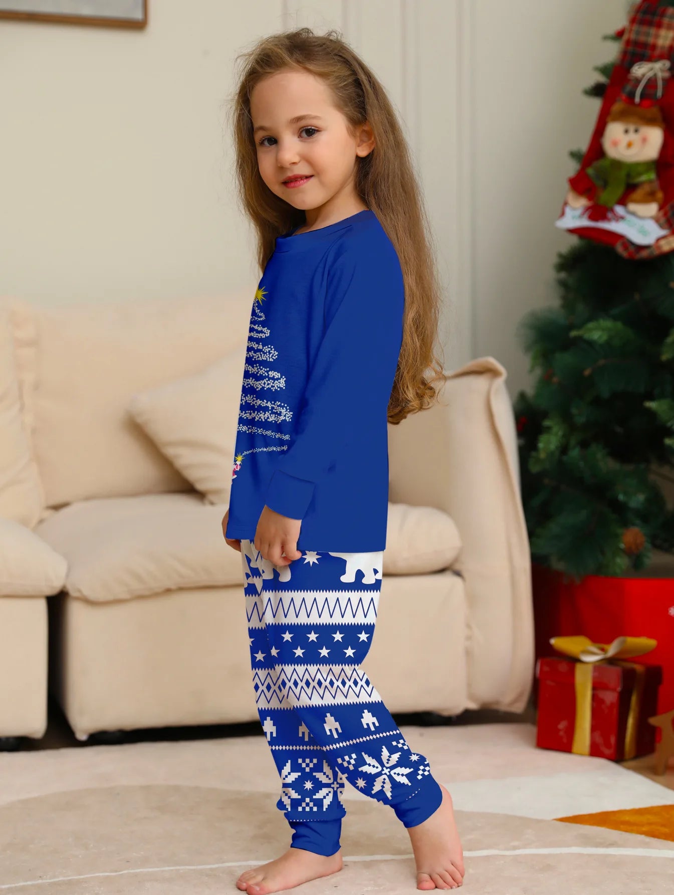 Conjunto de pijamas e calças de Natal, nova estampa, estrela, padrão completo, pai, mãe, filhos e cachorro, roupa doméstica, 2 peças, 2024