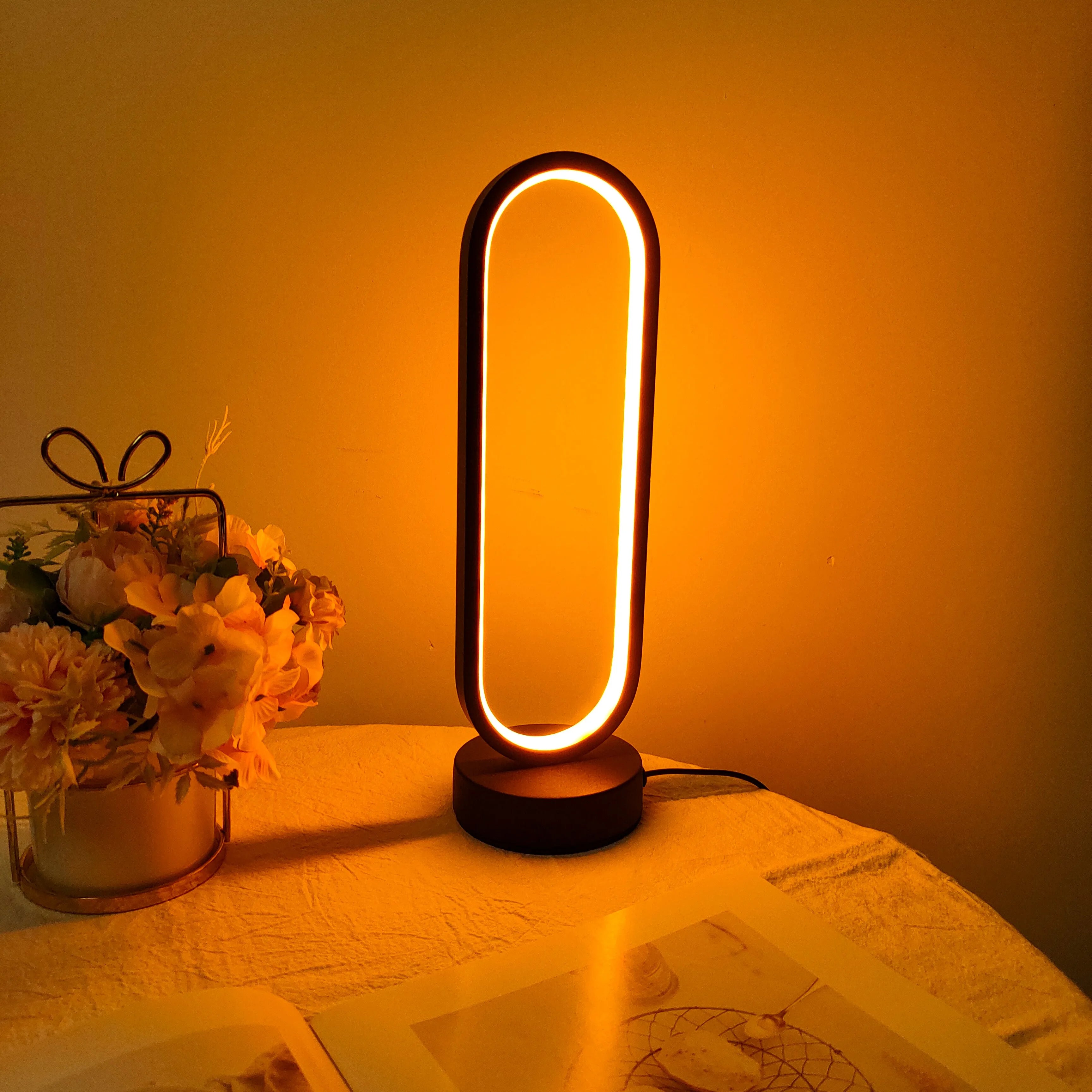 1pc lâmpada quarto anel lâmpada sala de estar três cores escurecimento lâmpada de cabeceira led night light
