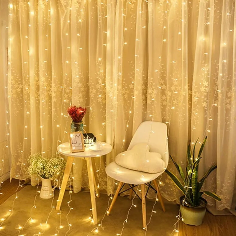 Cortina de luzes de fadas LED alimentada por USB com controle remoto 8 modos - Natal Ano Novo Casamento Festa de Halloween Decoração de casa Luz de corda