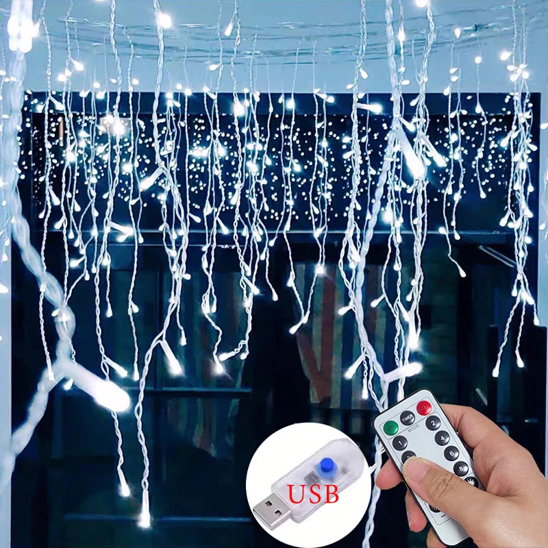 8 modos usb vara de gelo luz corda natal led luz guirlanda interior festa em casa jardim ano novo quarto cortina decoração
