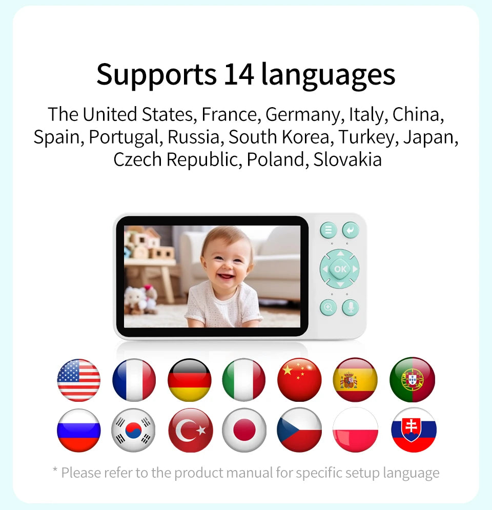 Danmini 2.4g monitor do bebê ptz móvel tuya app controle remoto 5 ''display hd 1080p câmera intercomunicador bidirecional visão noturna babyphone