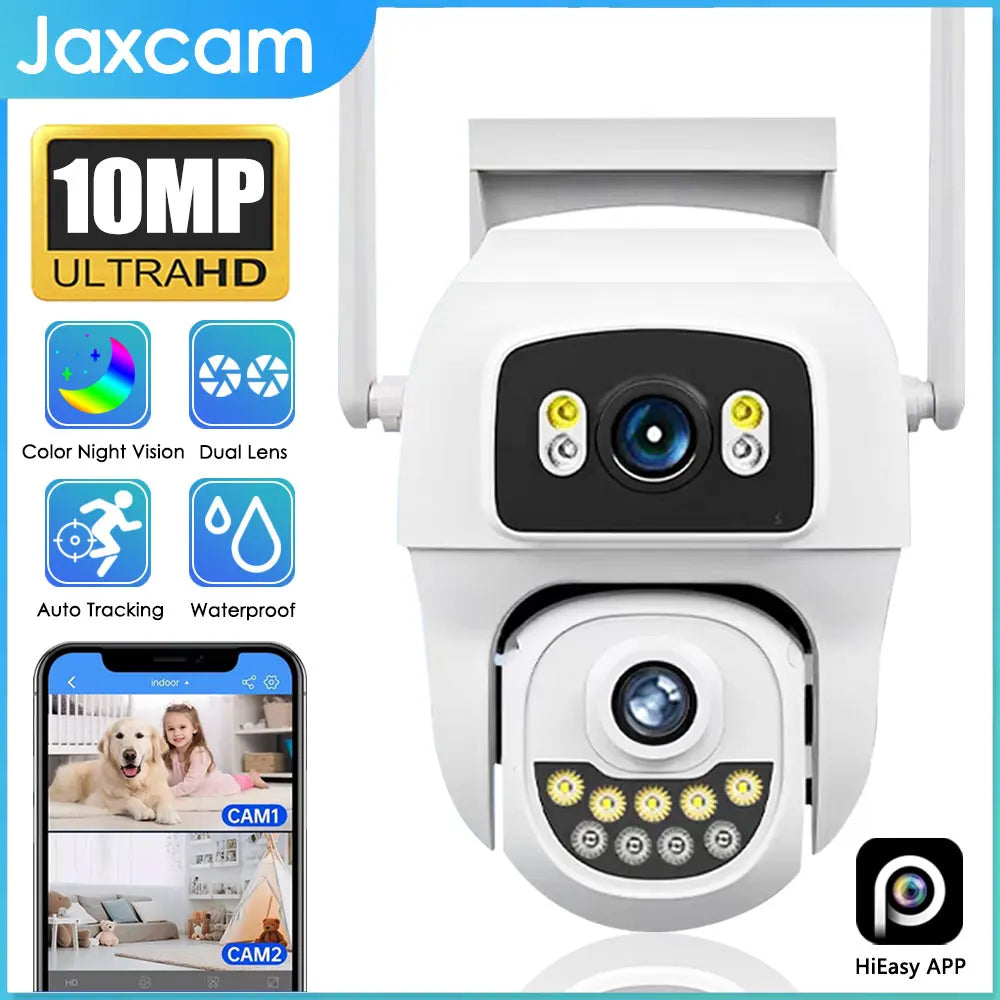 Tela dupla 10mp 5k wifi câmera ptz ai detecção humana rastreamento automático ao ar livre onvif cctv câmera de vigilância de segurança hieasy app