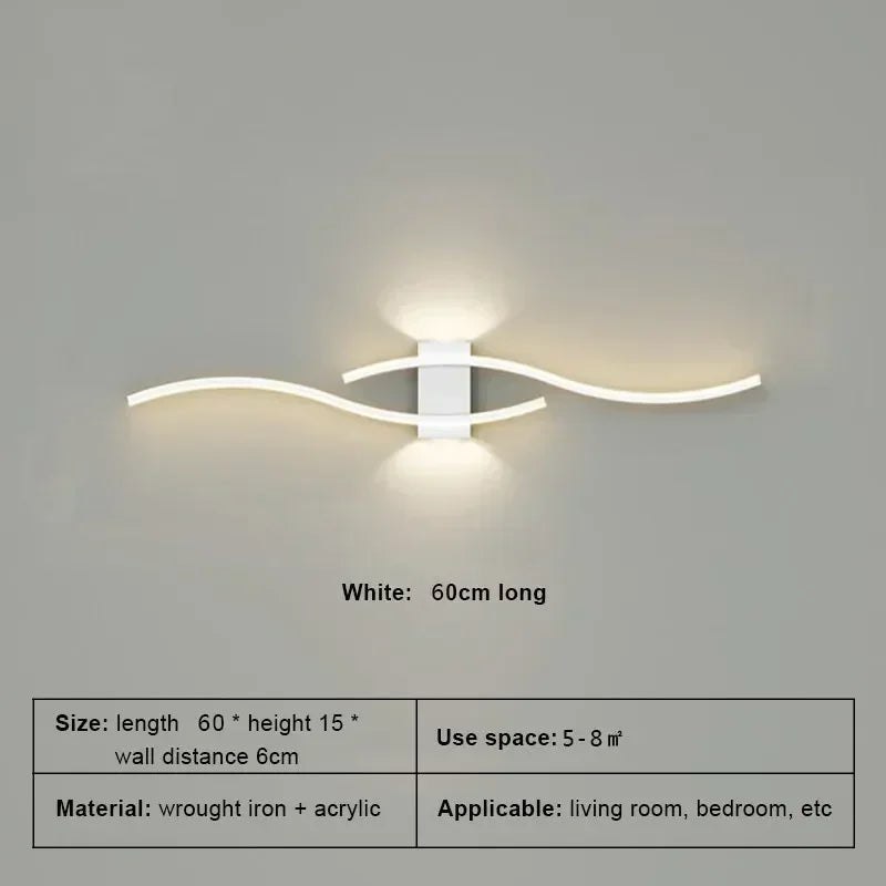 Moderno led tira lâmpada de parede dupla curva controle remoto luz cabeceira decoração preto ouro arandelas sala estar quarto led fixtu