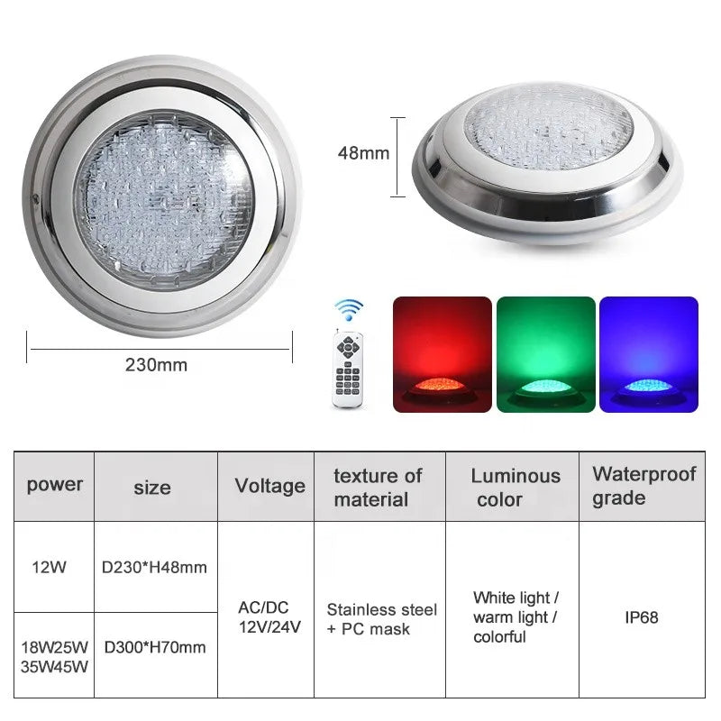 Aço inoxidável led piscina luz ip68 à prova dip68 água 12v ao ar livre rgb luz subaquática lagoa led piscina luz lâmpadas submersíveis