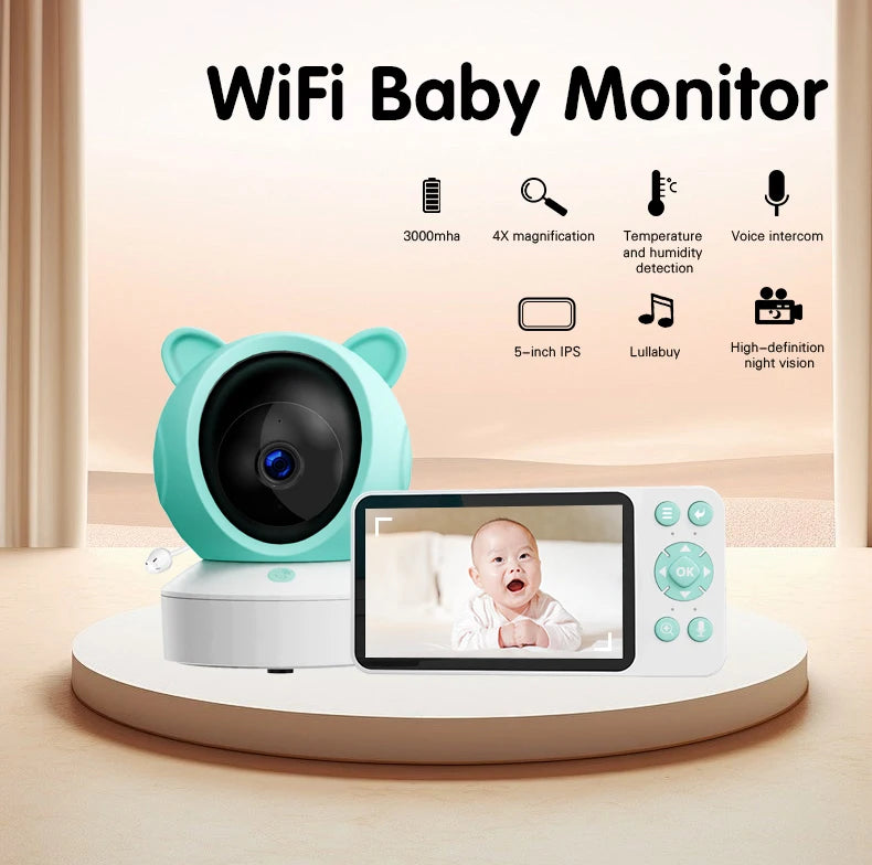 Danmini 2.4g monitor do bebê ptz móvel tuya app controle remoto 5 ''display hd 1080p câmera intercomunicador bidirecional visão noturna babyphone