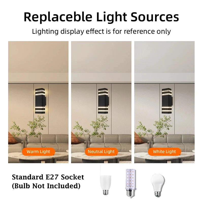 Led luzes de parede ao ar livre e27 para cima para baixo arandela exterior ip65 à prova dip65 água led arandela lâmpada para varanda porta da frente jardim lâmpada parede