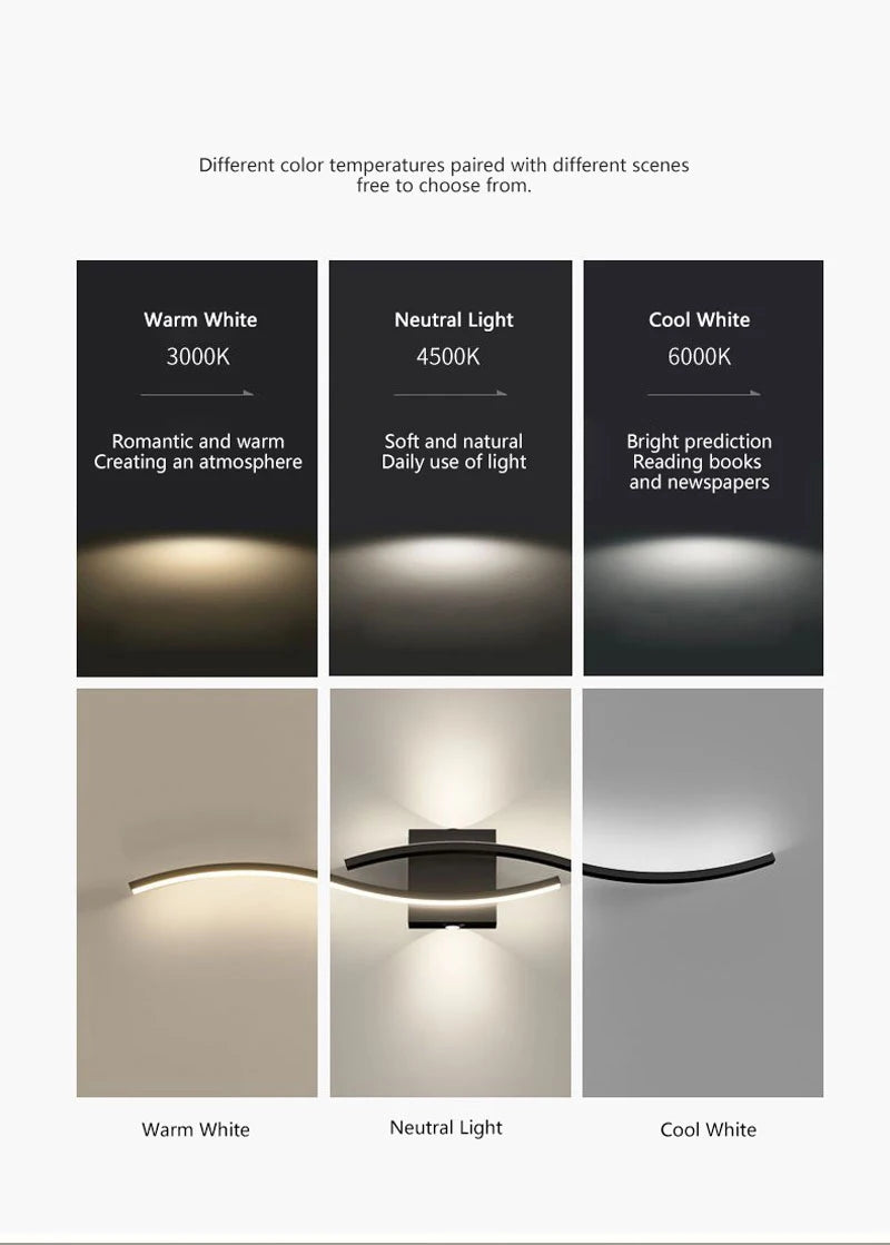 Luzes de parede LED internas para quarto, lâmpadas de parede LED para cima e baixo, luminárias para fundo do sofá, iluminação interior, preto