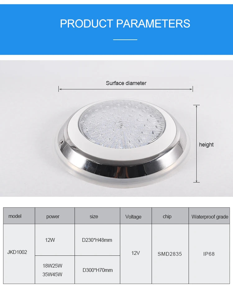 Aço inoxidável led piscina luz ip68 à prova dip68 água 12v ao ar livre rgb luz subaquática lagoa led piscina luz lâmpadas submersíveis
