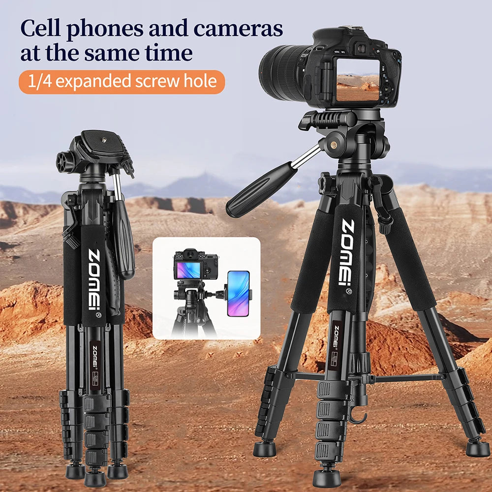 Zomei Q188 188cm Acessórios de fotografia profissional câmera de vídeo tripé DSLR para telefone com suporte para telefone